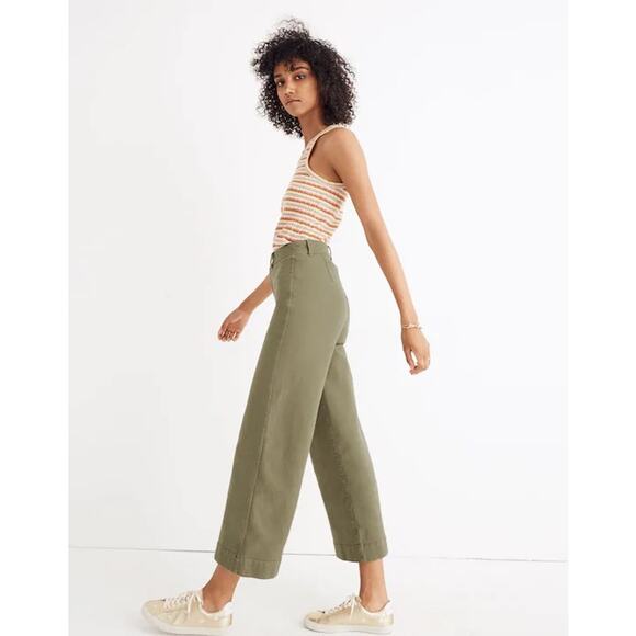 Madewell Emmett Wide-Leg Crop Pants in "Distant Surplus" Olive Green Sz 31 - Picture 2 of 15